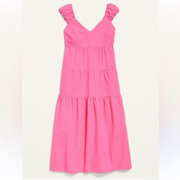 Old Navy Fit & Flare Tiered Seersucker All-Day Maxi Dress Small Tall - Picture 1 of 10